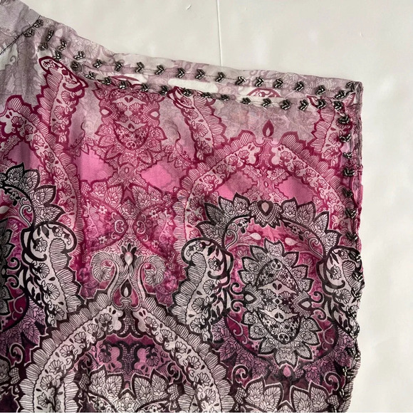 New Cache One Shoulder 100% Silk Embellished Top Paisley Print Size Small Beaded - Picture 5 of 16